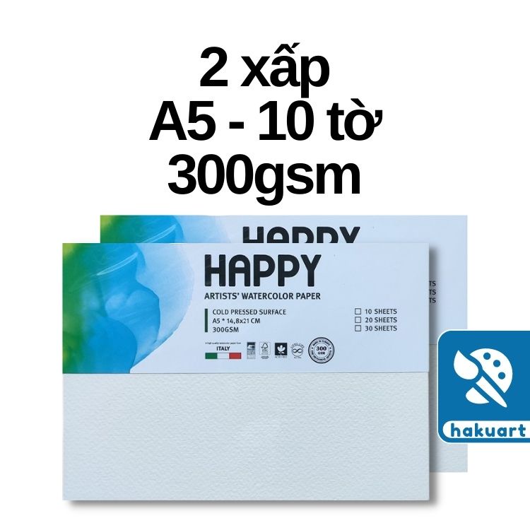 Giấy Vẽ Màu Nước HAPPY 300gsm (vân nổi Cold) - Họa Cụ Hakuart