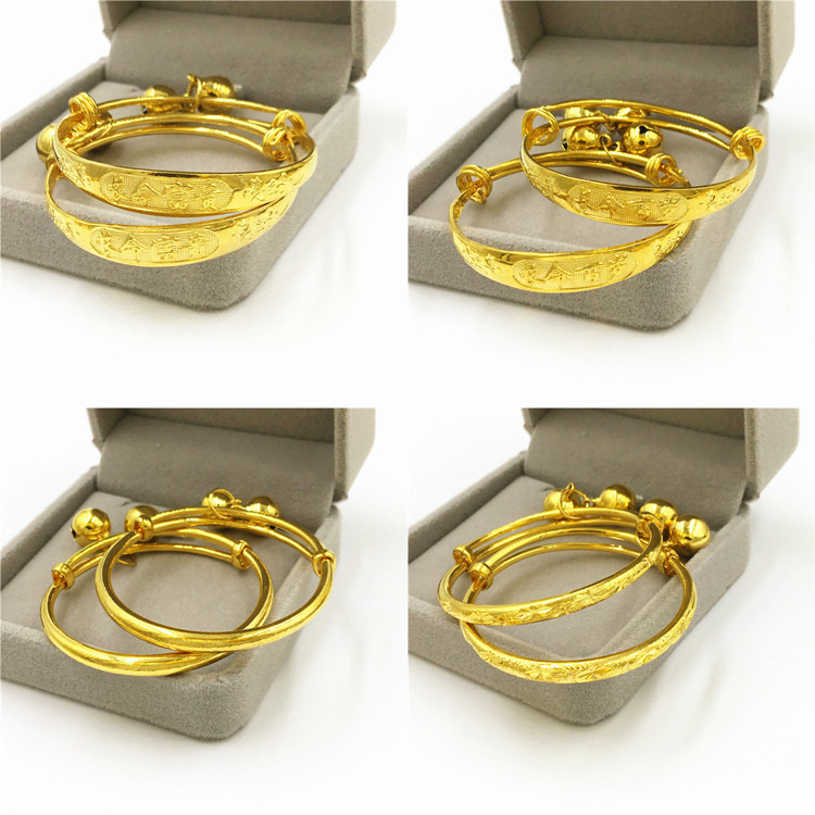 Euro Gold Plated Gold Bracelet Sillicon For Children Long Do Not Fade Vietnam Gold Bracelet Cat Kids Push-Pull Bell Bracelet Children's Jewelry