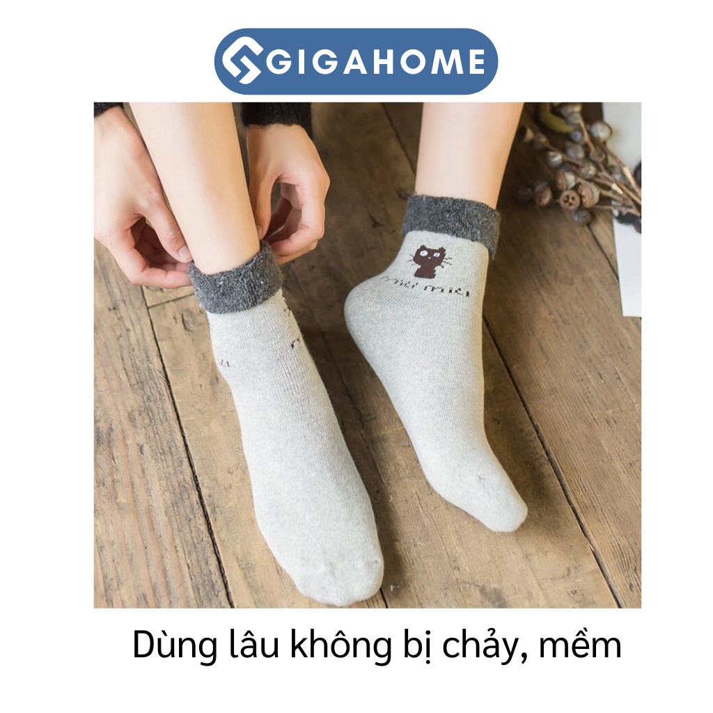 Tất Nữ Cổ Cao Chất Thun Cotton Co Giãn Siêu Dày GIGAHOME Hình Mèo Đáng Yêu 9118