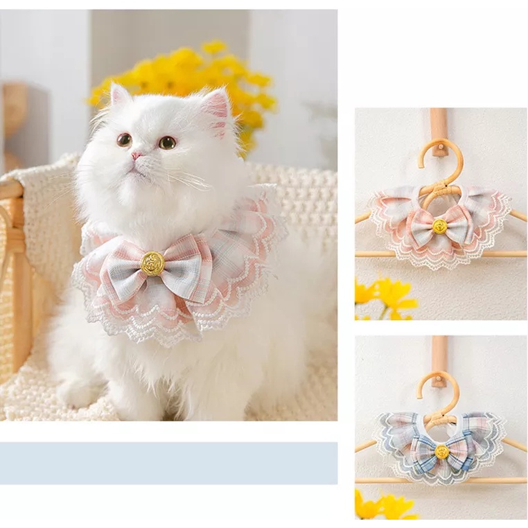 Vòng Cổ Trang Trí Nơ Họa Tiết Caro Phối Ren Xinh Xắn Cho Thú Cưng 27