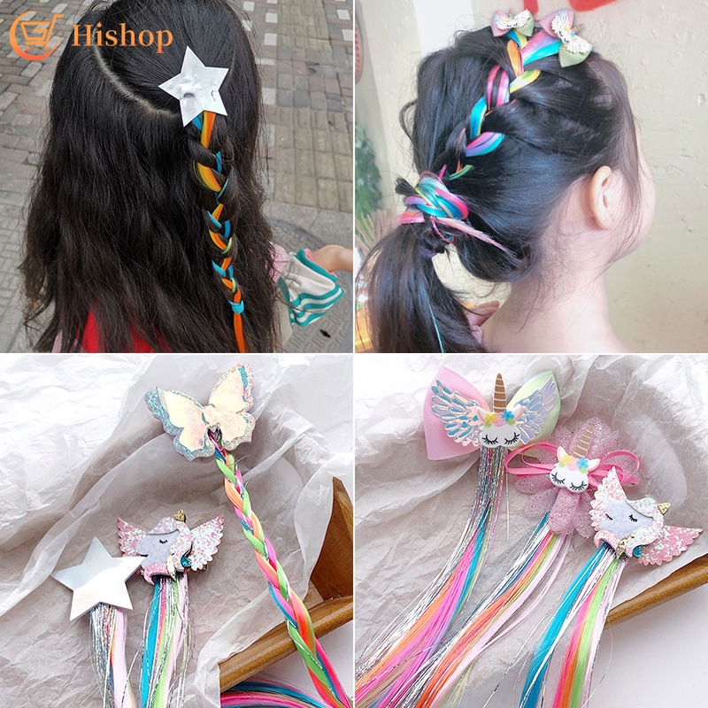 [Mã FAMAYFA giảm 10K đơn 50K] Unicorn Colorful Kids Wig Hairpin fashion Hair Accessories