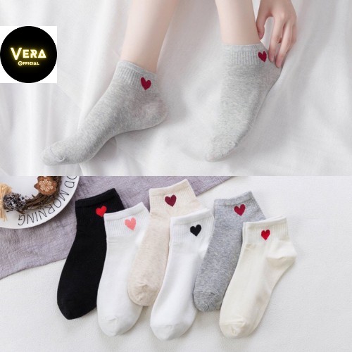 Tất nữ cổ thấp phong cách Hàn Quốc, vớ nữ hoạt tiết trái tim chất liệu cotton chống trơn_QS57