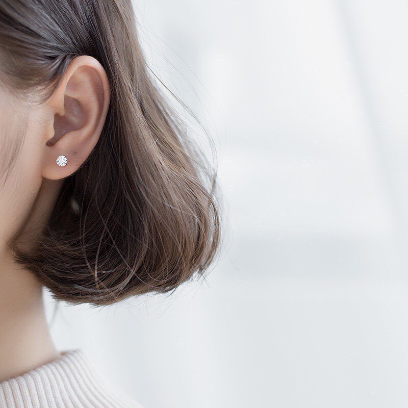 Bông tai bạc H.A.S đính một viên đá Cz 4 chấu Size 2mm-3mm-4mm-5mm-6mm - Khuyên tại nữ bạc 925