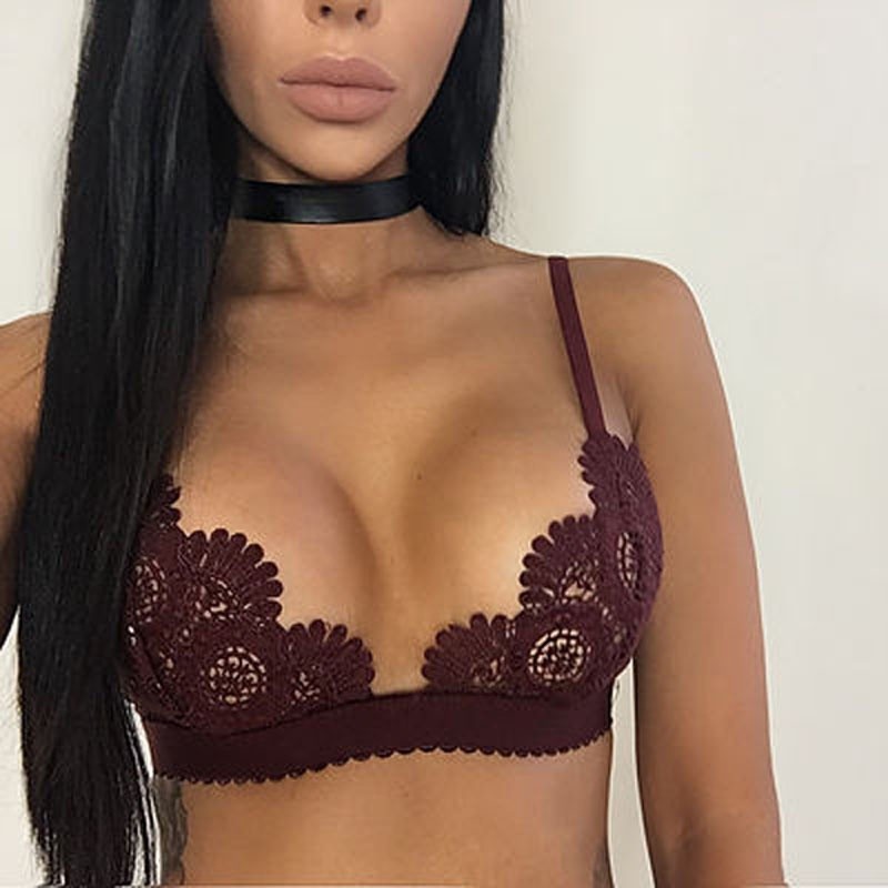 ღ𝓂ℰSexy Women Floral Sheer Lace Triangle Bralette Unpadded Bra Crop Top Lingerie | BigBuy360 - bigbuy360.vn