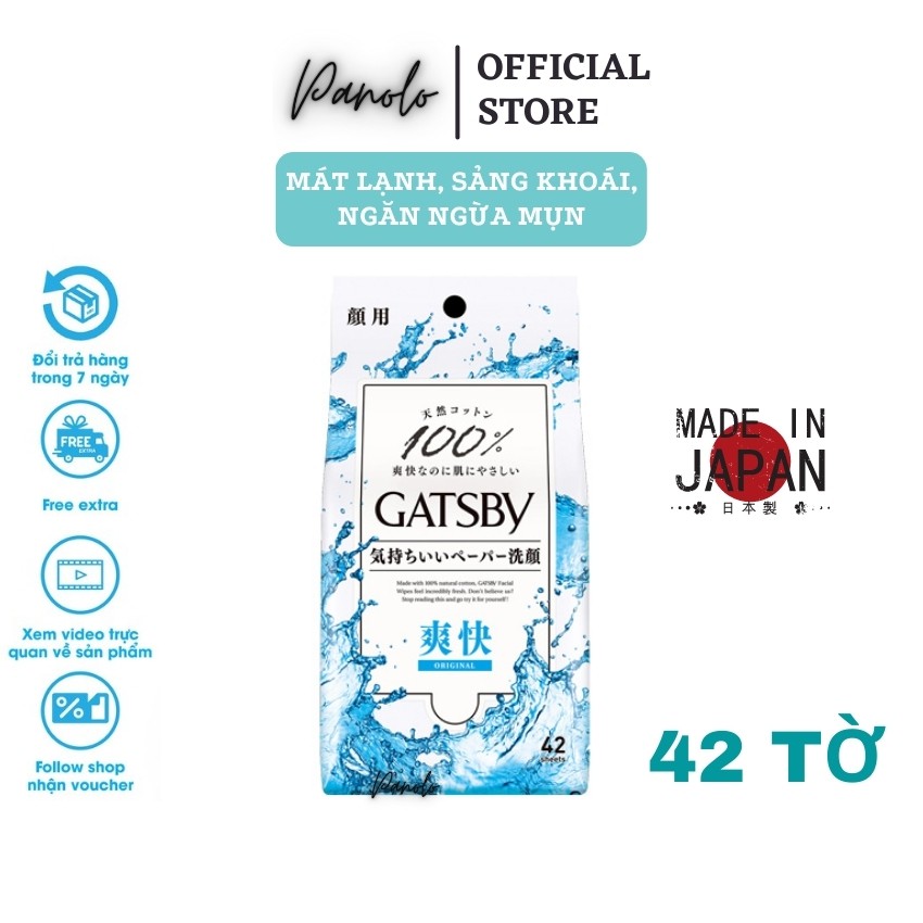 Khăn Giấy Ướt Lau Mặt Gatsby Facial Wipes 42 Tờ, Mát Lạnh, Sảng Khoái, Sạch Lỗ Chân Lông, Ngăn Ngừa Mụn