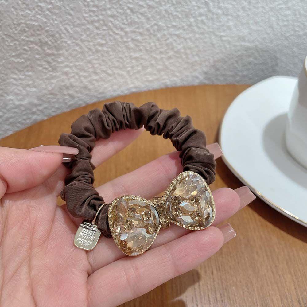 Dây Cột Tóc Co Giãn Thanh Lịch Cho Nữ|Dây Cột Tóc Thắt Nơ Màu Đen / Sâm Panh Lấp Lánh