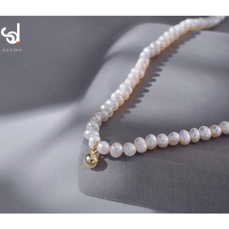 Vòng cổ hạt Trai nuôi chuông bạc hạt 4-5 ly khoá rút chỉnh size bạc 925-Minh Tâm Jewelry