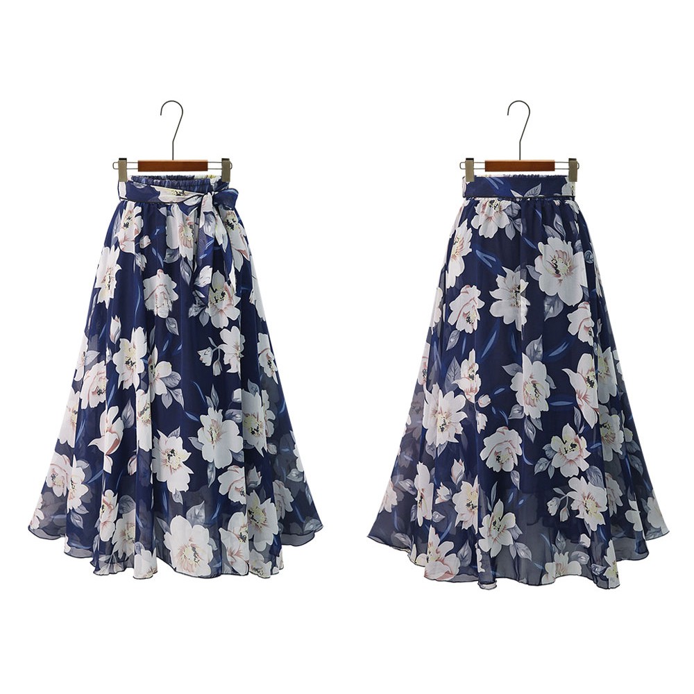 Chân váy midi lưng cao chất Chiffon hoạ tiết hoa nữ tính | BigBuy360 - bigbuy360.vn
