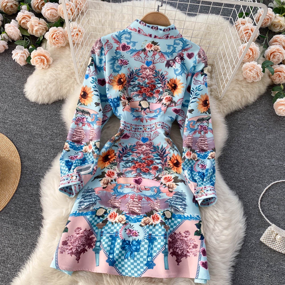 Váy sơ mi dài tay hoạ tiết sang trọng  180222