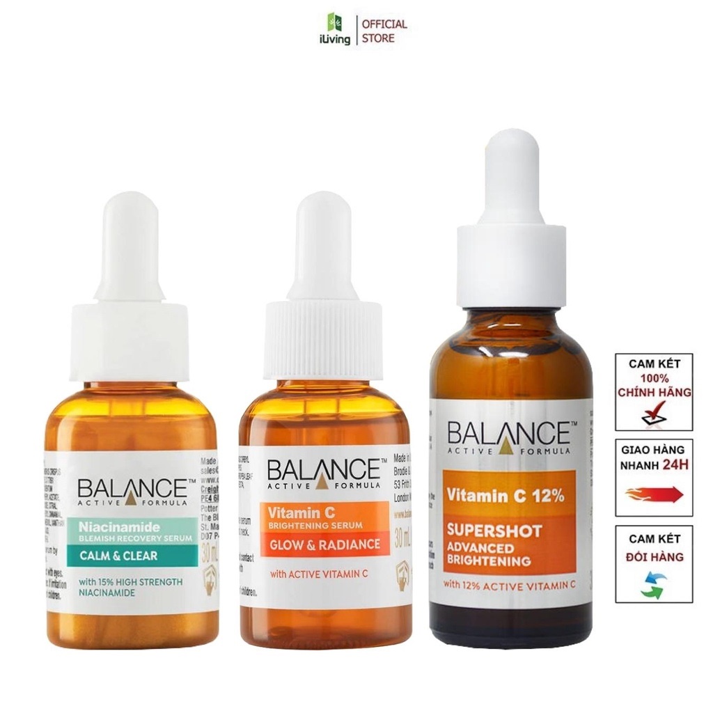 Combo serum trắng da, ngừa mụn, mờ thâm Balance Active Formula 30ml/ chai ILIVING-BALCB3SR