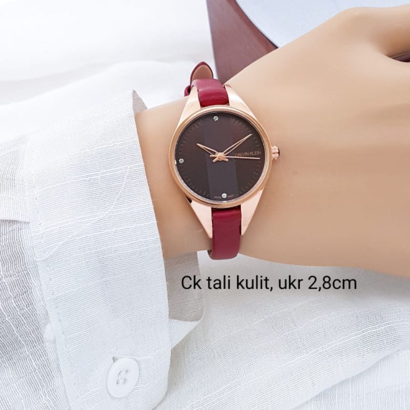 Đồng Hồ Đeo Tay Thời Trang CK 056-LV Dây Da Kèm Hộp Đựng Dành Cho Nữ