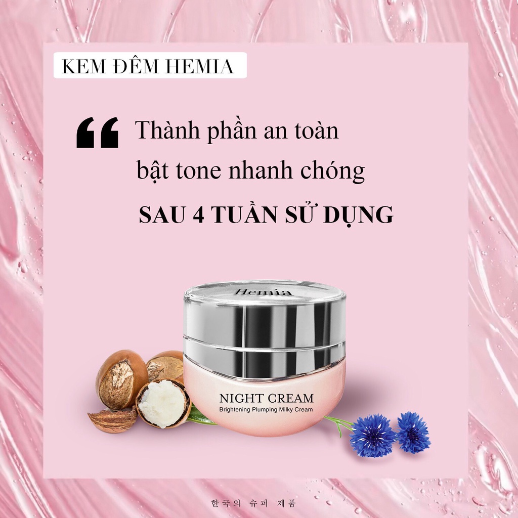 Kem face Hemia dưỡng ẩm dưỡng trắng phục hồi da mặt ban đêm nhập khẩu chính hãng Hàn Quốc hũ 35g