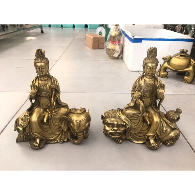 Văn Thù Phổ Hiền Bồ Tát cao 24cm Bằng đồng