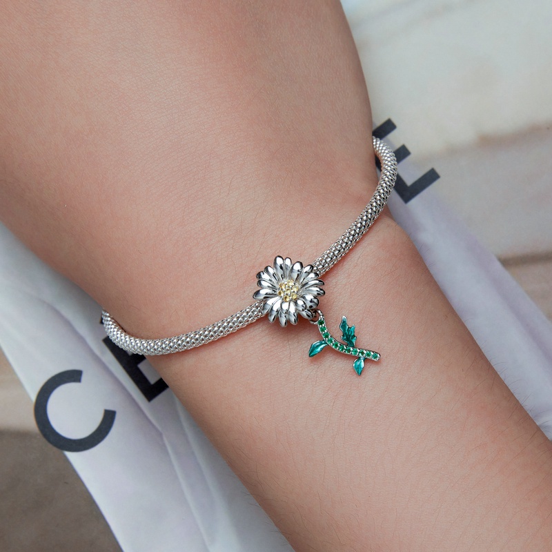 BAMOER Hạt Charm BạC 925 Hình Hoa Hướng Dương Nhiều Màu Sắc