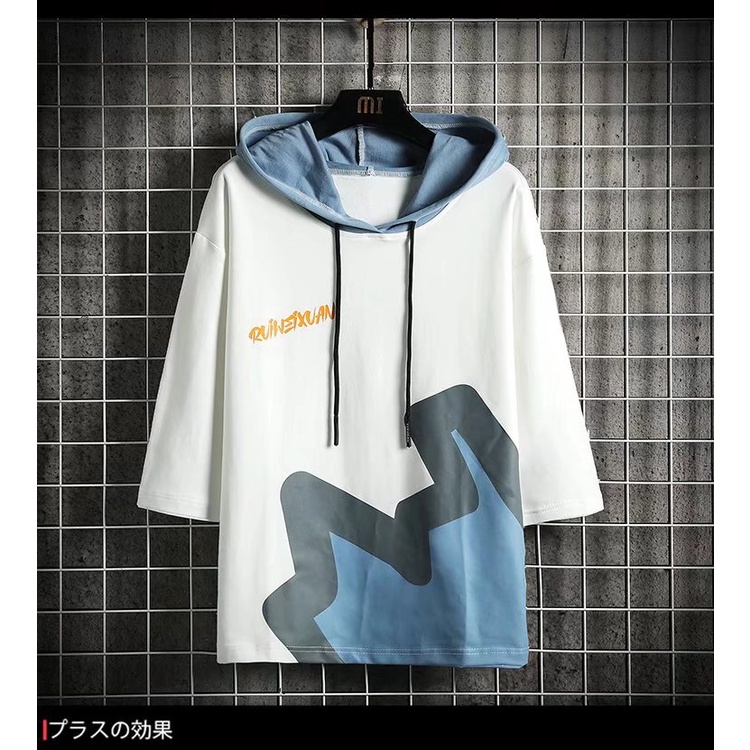 Áo Hoodie Tay Ngắn Dáng Rộng In Chữ Phong Cách Hip Hop Đường Phố Hàn Quốc Thời Trang Cho Nam Cỡ M-3XL