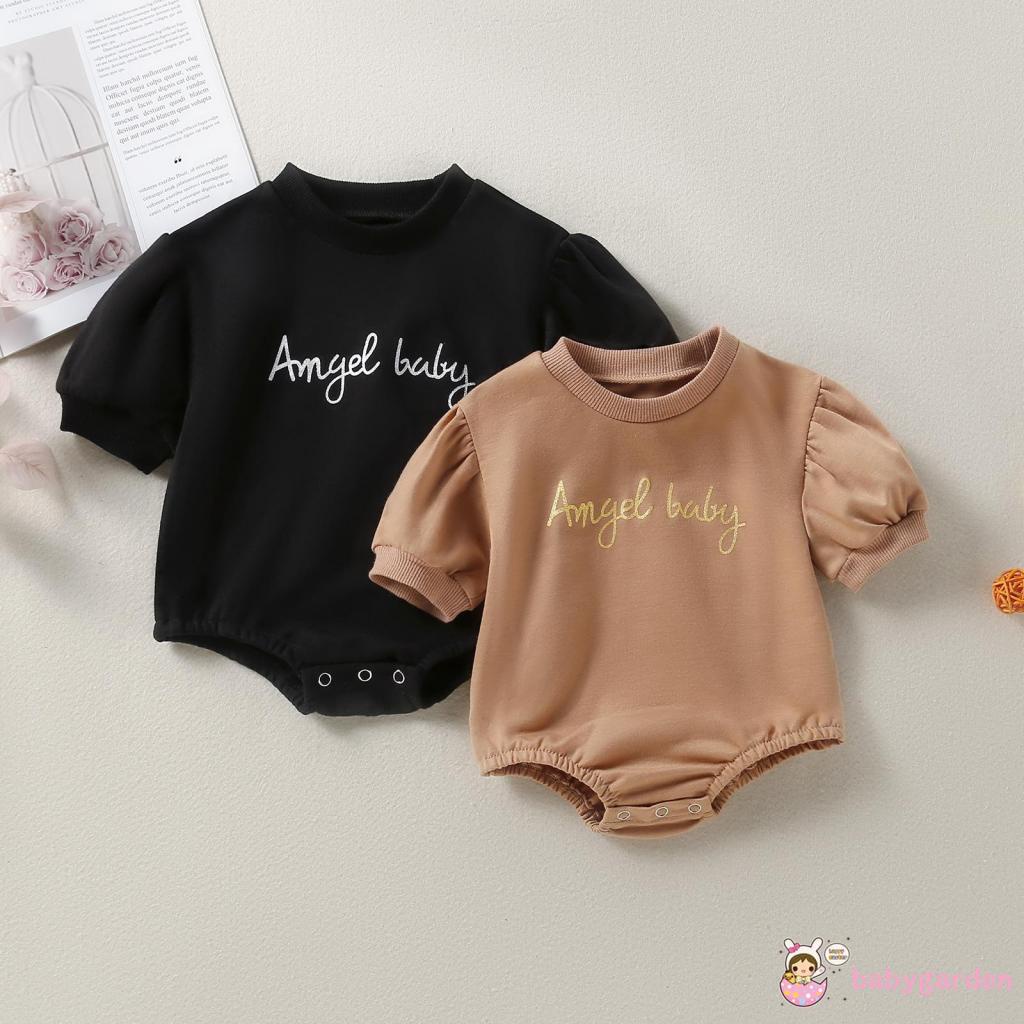 Bộ áo liền quần cổ tròn tay ngắn in chữ cài nút thời trang mùa hè cho bé