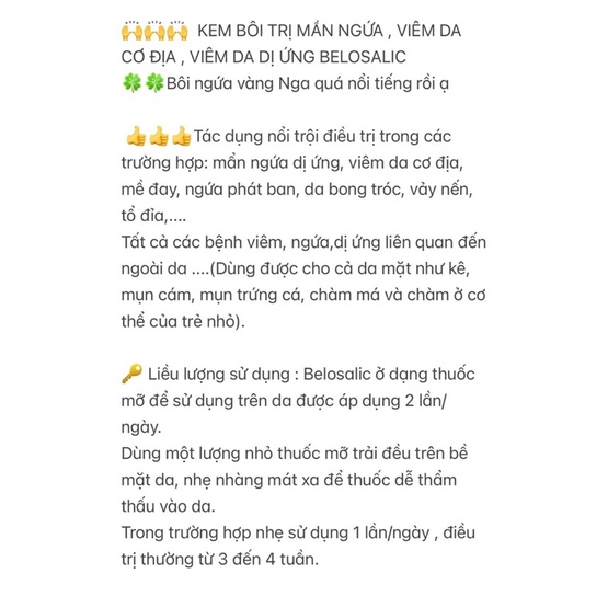 Ngứa vàng Belosalic Nga viêm da cơ địa