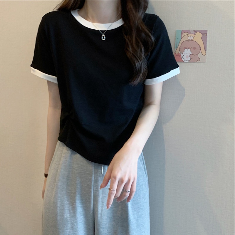Áo thun nữ SUXI tay ngắn cổ tròn màu trơn dễ phối đồ thời trang mùa hè