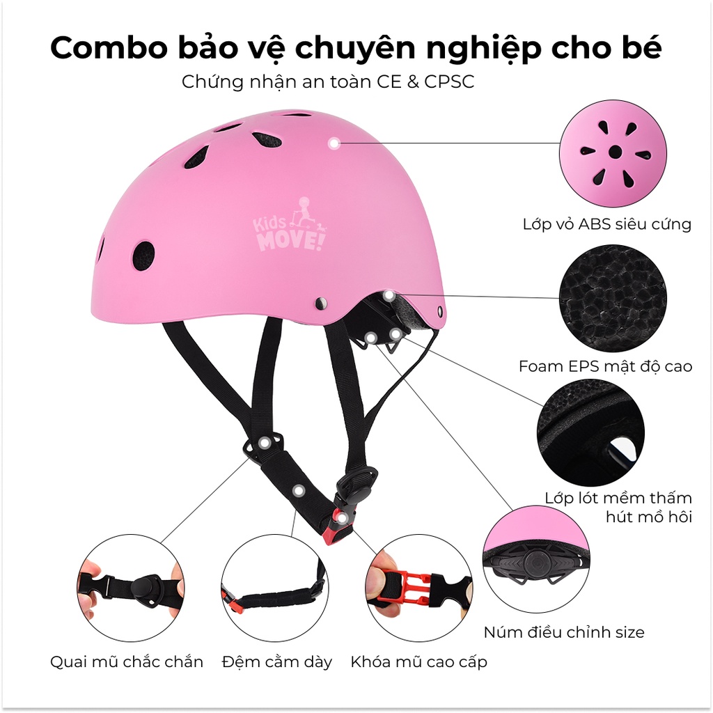 Combo mũ bảo hiểm và bảo vệ tay chân 6 món cao cấp cho bé 2-8 tuổi Roadstar phong cách BMX in-mold