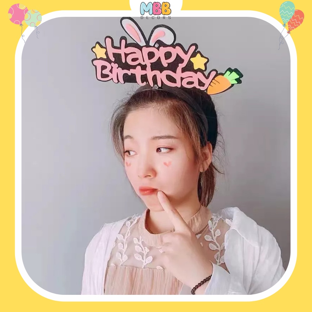 [TPHCM] Bờm Tai Thỏ Chữ Happy Birthday, Băng Đô Cài Tóc, Phụ Kiện Chụp Hình Sinh Nhật - MBBDecors