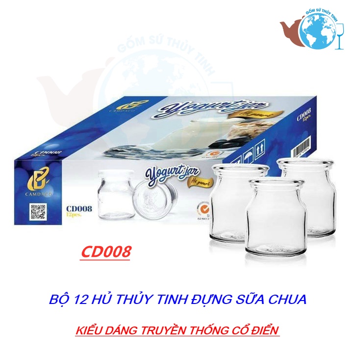 Bộ 12 hủ thủy tinh làm YAOURT 100ml kiểu dáng truyền thống