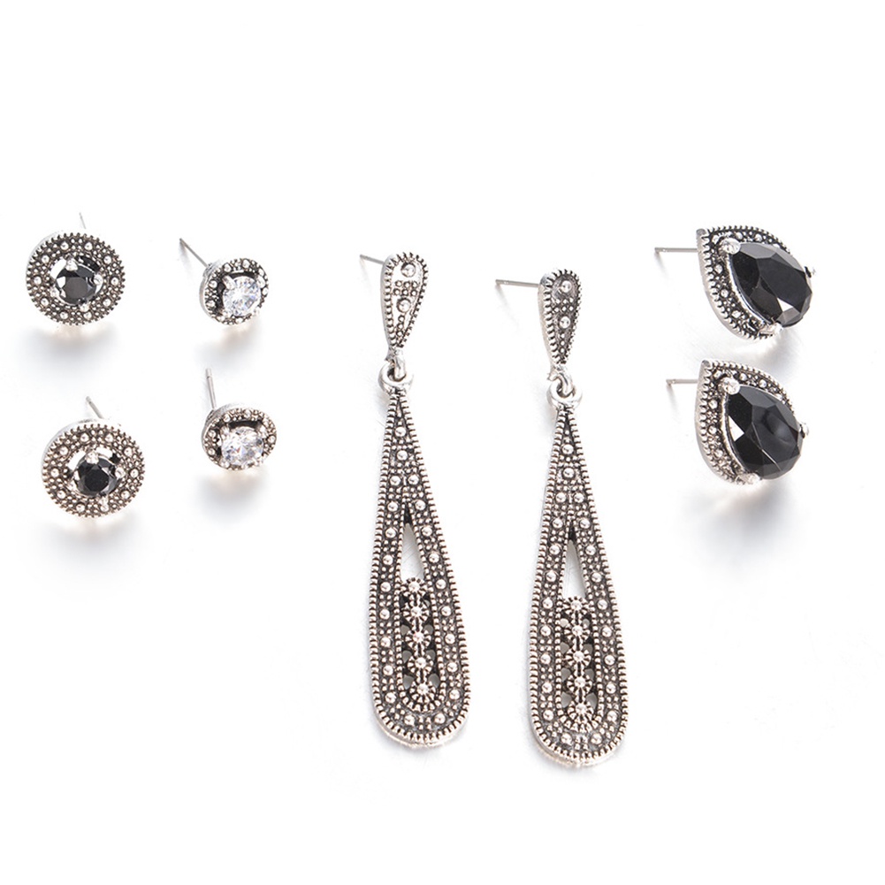 Set 4 đôi khuyên tai hợp kim đính trang trí kim cương giả phong cách cổ điển dành cho nữ