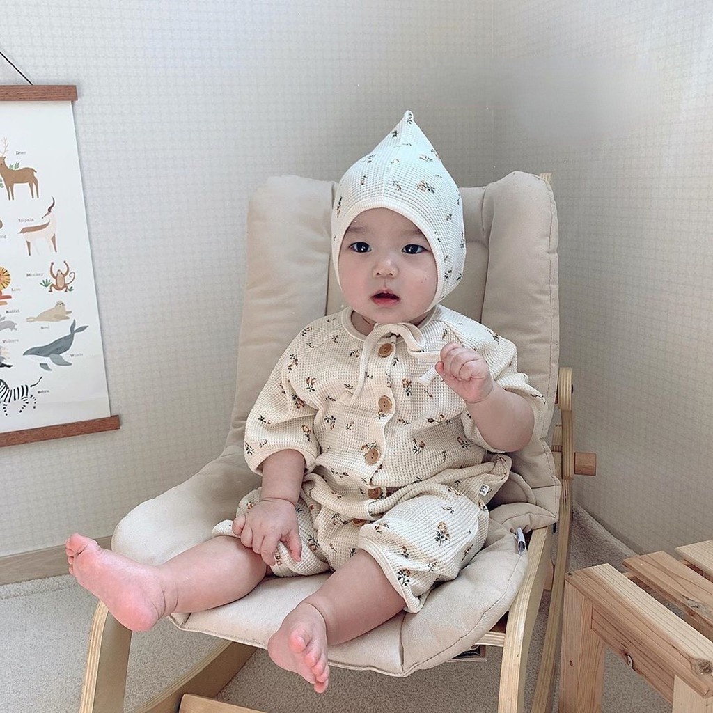 Baby Clothes Long Sleeve Baby Romper Newborn Bodysuit Jumpsuit 0-24 Months Infant Waffle Little Bear Jumpsuit Thin