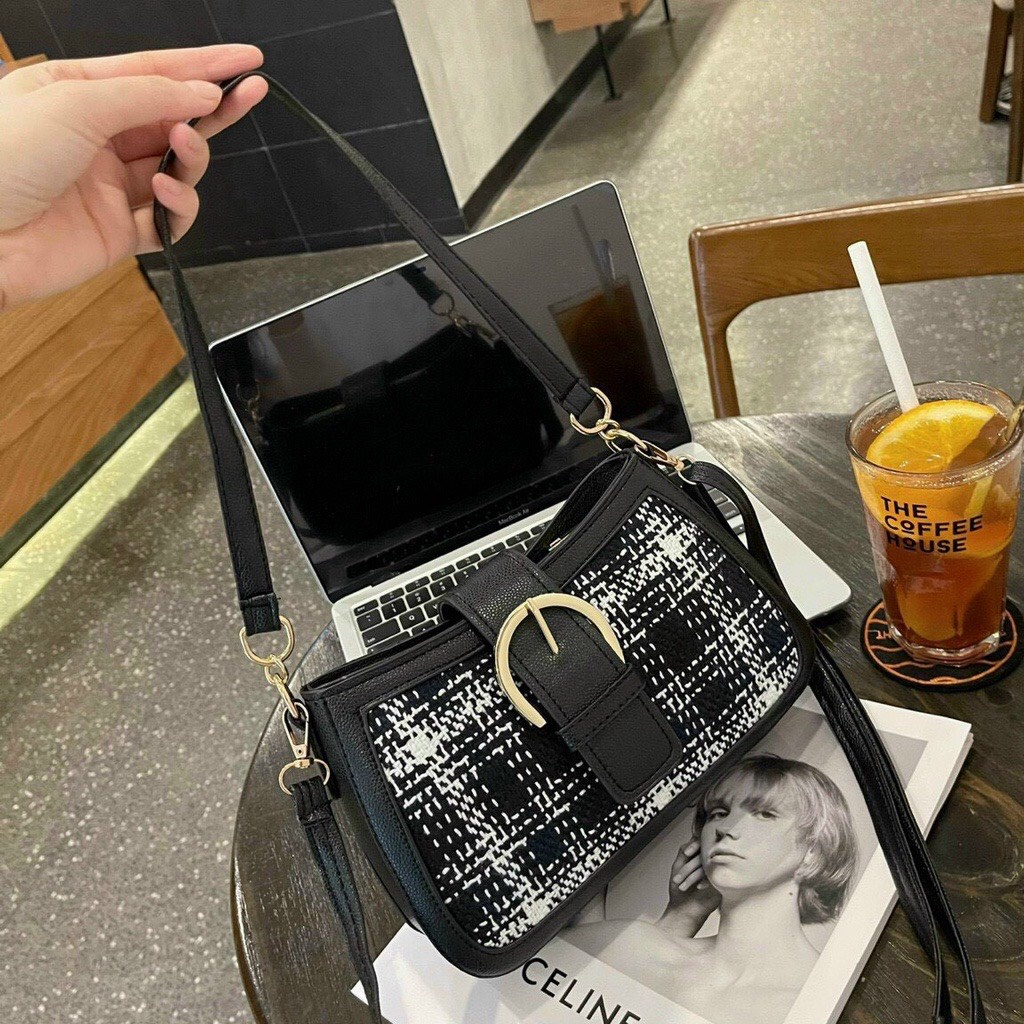 Túi xách nữ đeo chéo kẻ caro sz 25cm sang chảnh, túi đeo vai đẹp phong cách Hàn Quốc