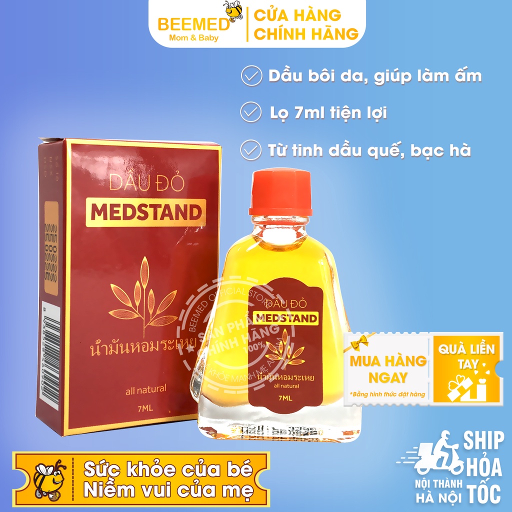 Dầu gió bôi da - giúp làm ấm, giảm đau đầu, cảm cúm, say tàu xe - Dầu đỏ medstand - Lọ 7ml từ tinh dầu bạc hà, quế