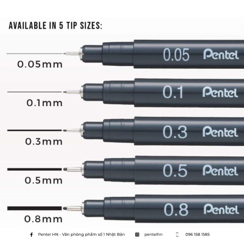 Bút Line Đi Nét Pentel Pointliner S20P Chuyên Dụng | 5 Kích Thước Tùy Chọn