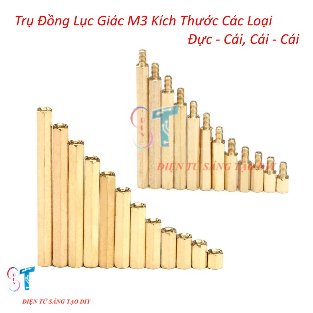 Combo 10 Cái Trụ Đồng Lục Giác M3, cọc đồng M3 các loại Đực - Cái (D-C), Cái - Cái (C-C)