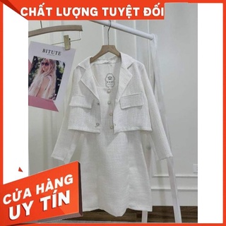 FREESHIP❣️SET ĐẦM DẠ HAI DÂY + KHOÁC DẠ CROPTOP