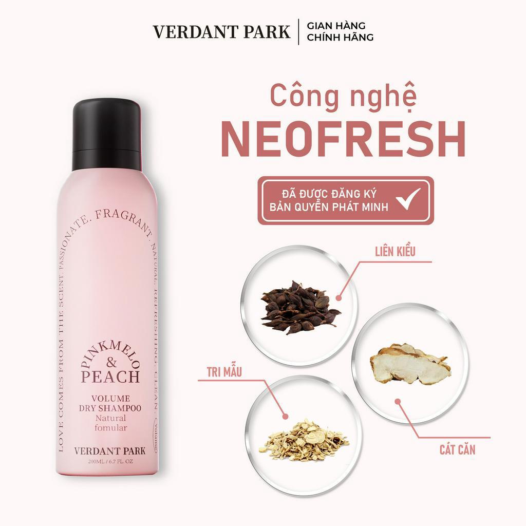 Xịt khô phồng tóc VERDANT PARK 200ml dầu gội khô kiềm dầu lâu bết mùi Đào Pinkmelo Peach Verdantpark VDPK01 VDPK03