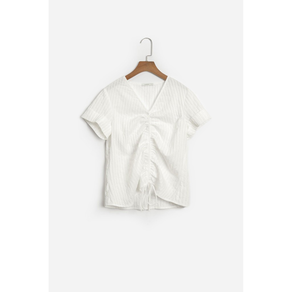 Sơ mi ngắn tay nữ MADELEN vạt rút nhún lệch chất vải đẹp thoáng mát | BigBuy360 - bigbuy360.vn