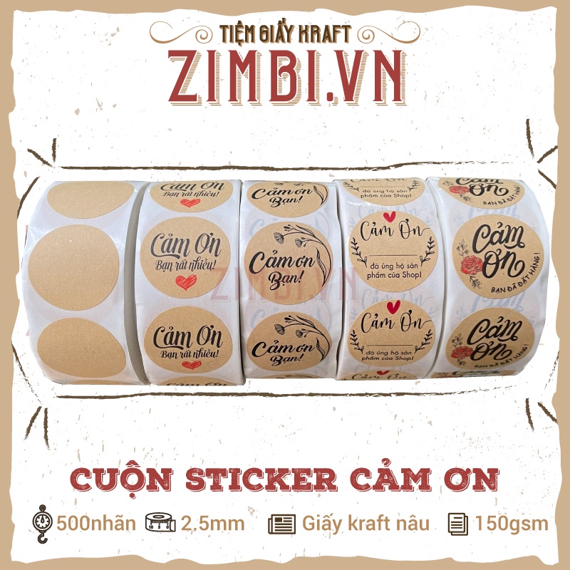 Nhãn dán Cảm Ơn | Giấy kraft ĐK 25mm | Sticker Thank You dễ thương gói hàng, gói quà