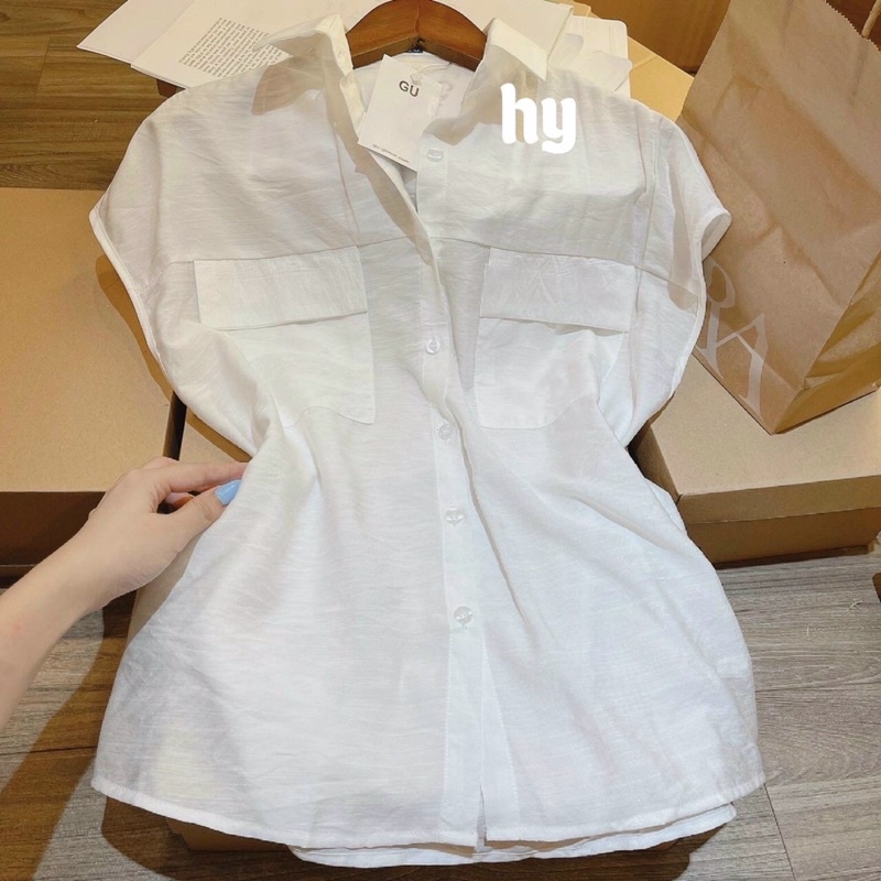 Áo Sơ Mi Nữ Trắng Tay Hến Chất Đũi Xước Mềm Mát Sơ Mi Dáng Rộng