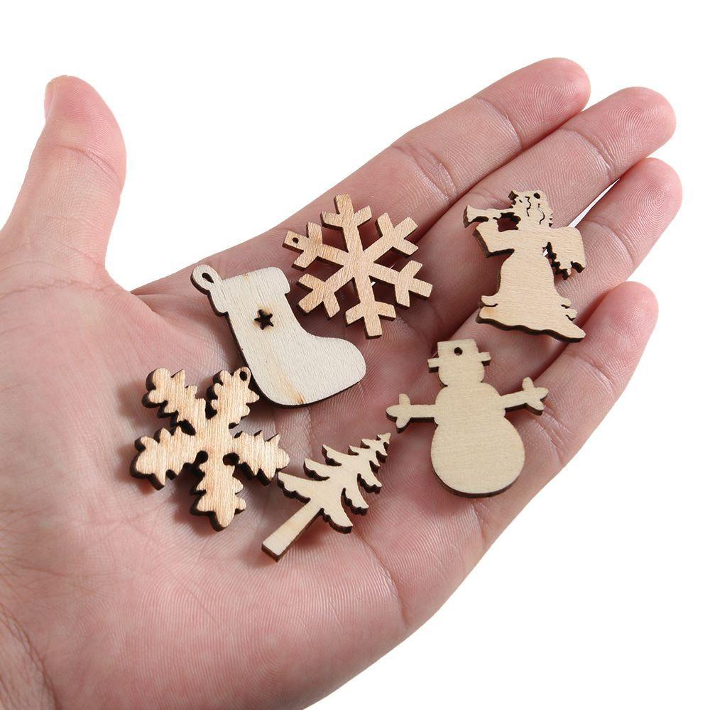 Bộ 50 Miếng Gỗ Tự Nhiên Khắc Hình Ngựa Bập Bênh Trang Trí Cây Thông Giáng Sinh
