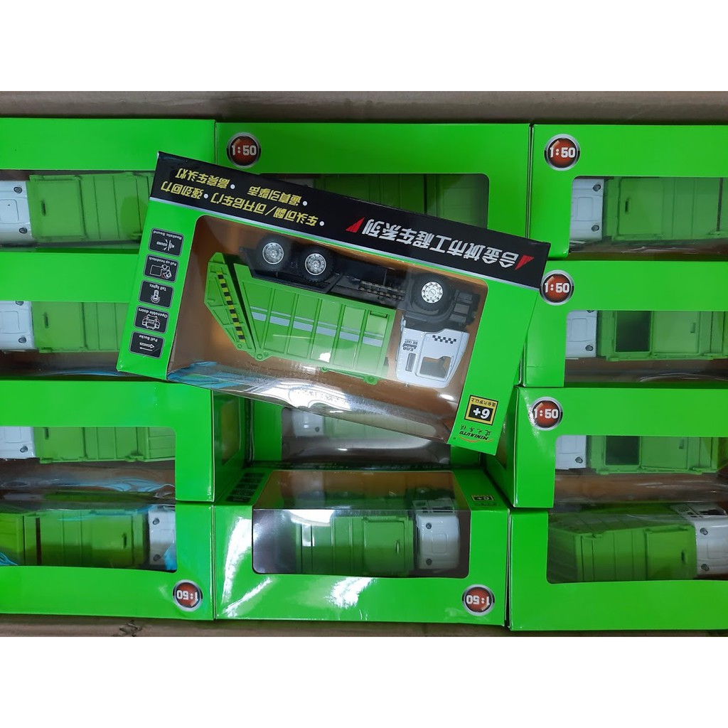 Đồ chơi trẻ em mô hình xe ô tô chở rác mini có âm thanh và đèn mở cửa xe chạy bằng cót