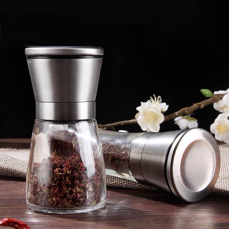 Máy Xay Hạt Tiêu Cầm Tay Chất Liệu Thủy Tinh Cao Cấp Nắp Inox 3 Chế Độ Xay - Lọ Xay Tiêu Thủy Tinh Inox