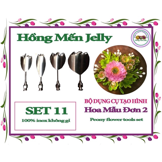 Set11 bộ dụng cụ làm thạch 3D Hoa Mẫu đơn mẫu2 -Set 11