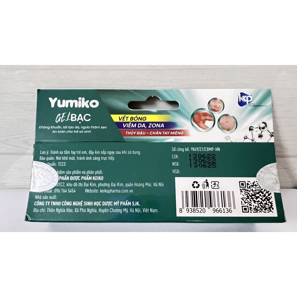 Gel nano bạc Yumiko kết hợp thảo dược bôi da viêm da chân tay miệng thủy đậu zona vết bỏng.suckhoechomoinha