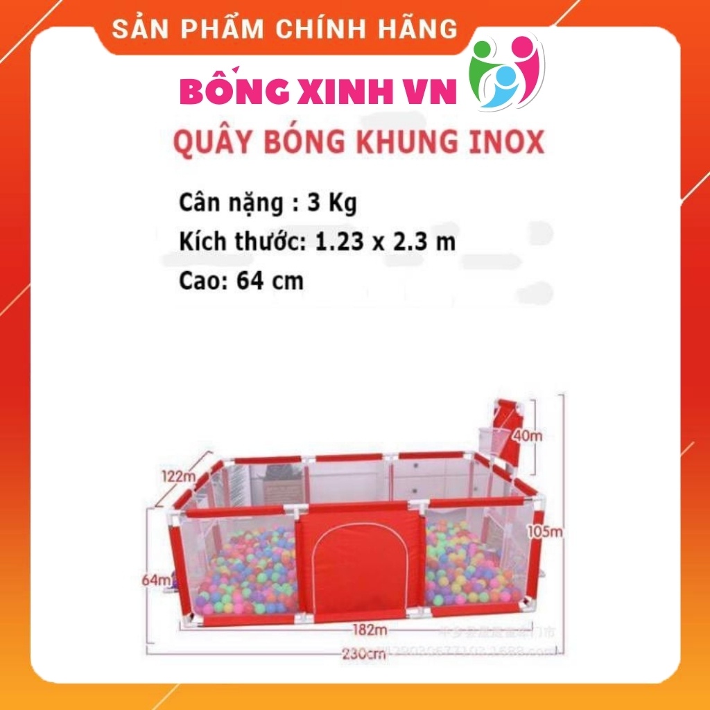 Nhà bóng nhà banh cho bé, Quây bóng lều bóng chữ nhật khung inox tặng kèm bóng