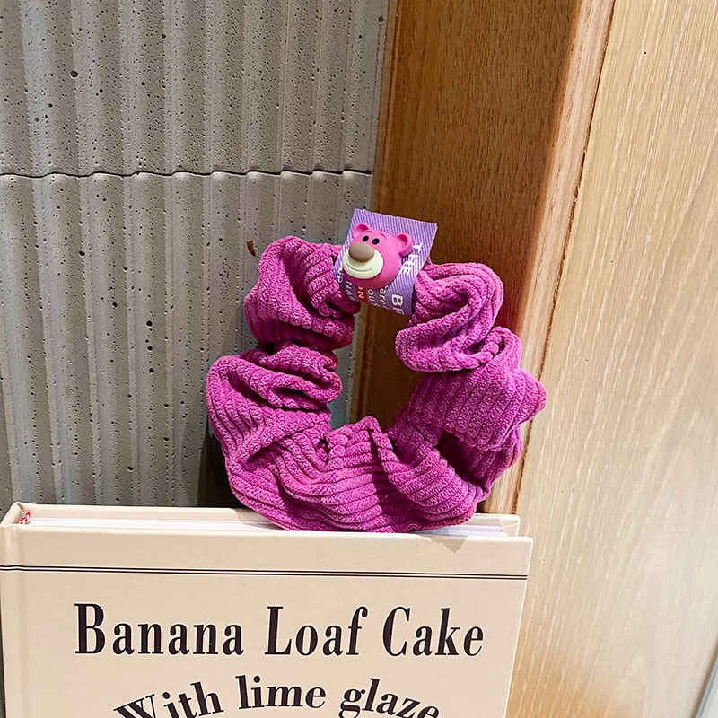 Dây Buộc Tóc Vải Nhung Họa Tiết Gấu Dâu Tây Dễ Thương Phong Cách Hàn Quốc Cho Nữ