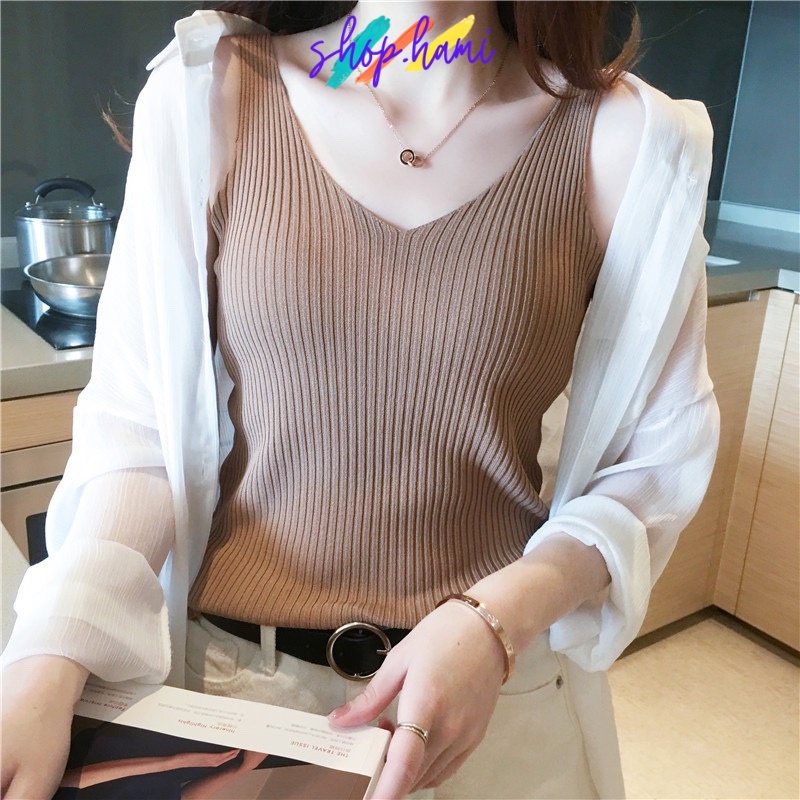 Áo Croptop Nữ 2 Dây Đẹp Không Tay Thoáng Mát Cổ Chữ V Thời Trang Phong Cách Hàn Quốc Màu Sắc Trẻ Trung SHOP HAMI CRT01