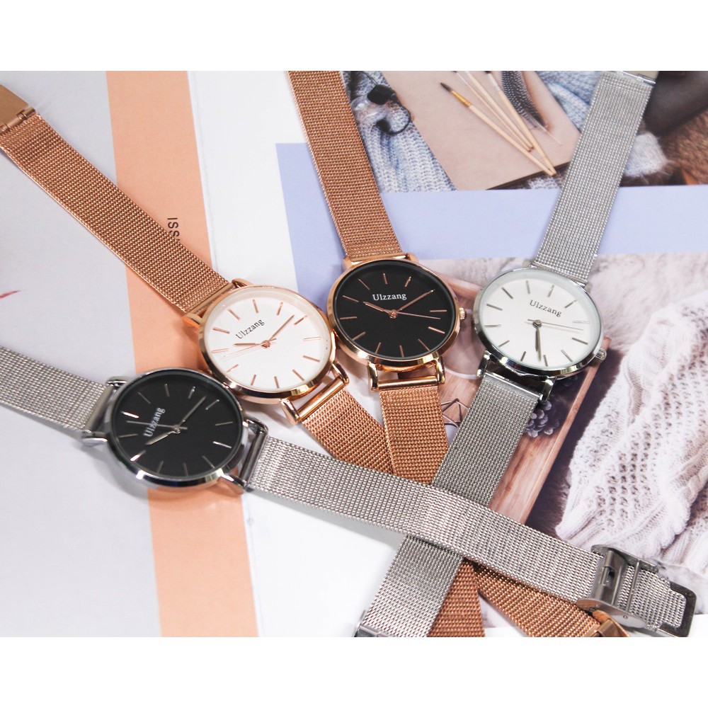 Đồng hồ nữ Ulzzang 5027 dây thép lưới cao cấp mặt tròn số vạch Bán lẻ giá sỉ