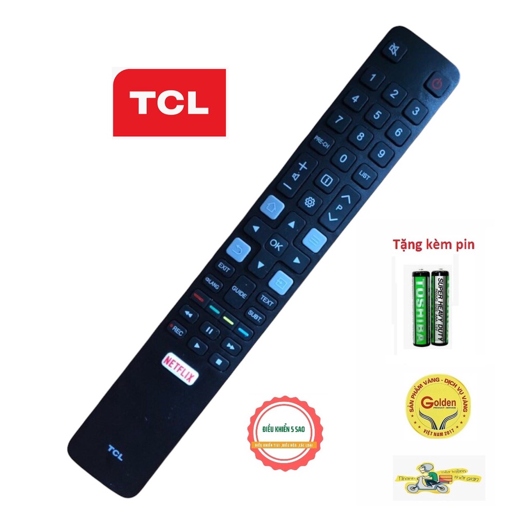 Điều khiển TV TCL loại dài dẹt smart internet chính hãng có nút NetFlix ở dưới cùng - tặng kèm pin chính hãng