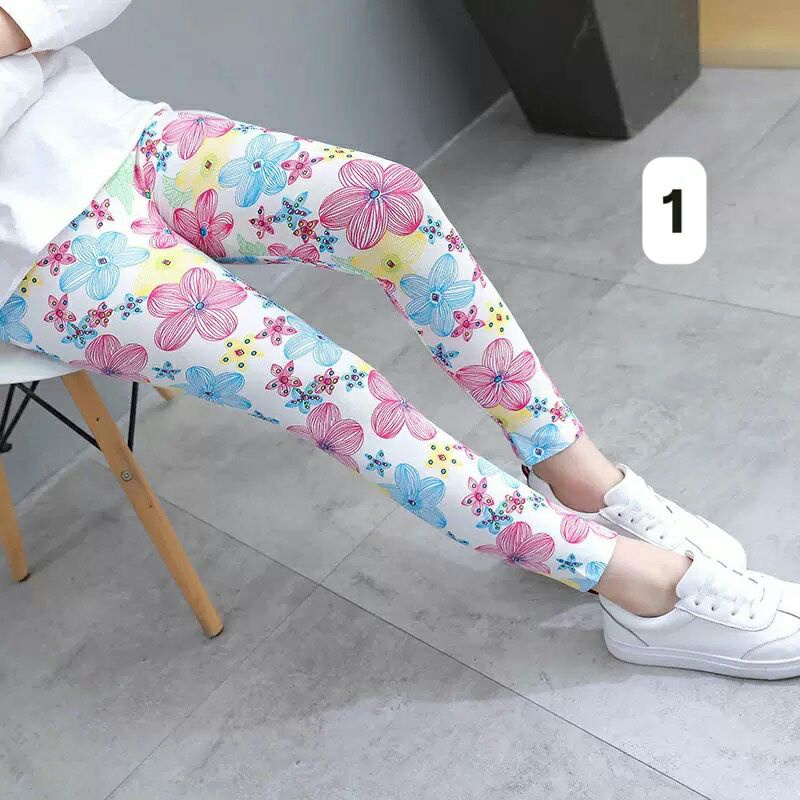 Quần legging hoạ tiết bé gái chất cotton co giãn tốt