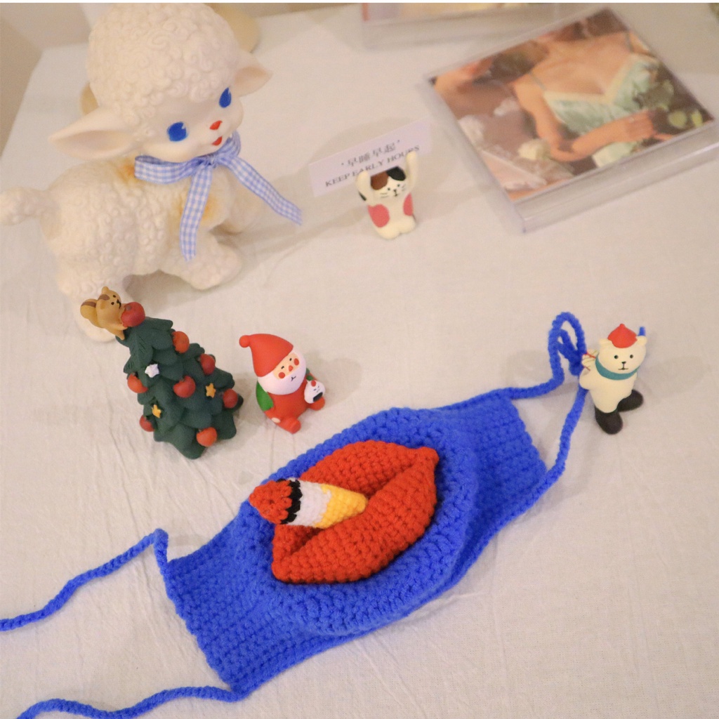 Khẩu trang dệt kim dày chống bụi hình đôi môi vui nhộn thời trang Hàn Quốc giặt được tái sử dụng được