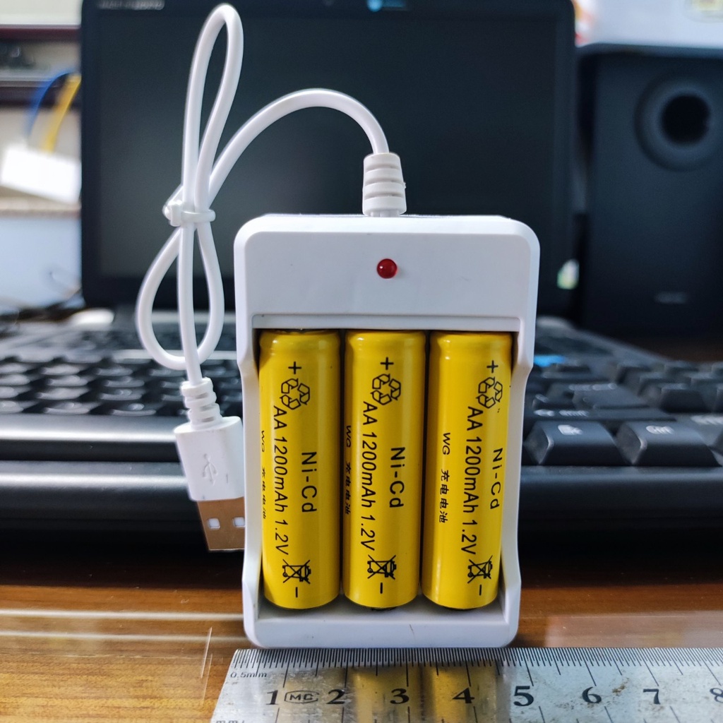 Pin tiểu AA NiCd Pin sạc dự phòng 1.2V + Sạc PIN qua Cổng USB cho đồ chơi điều khiển, đồng hồ, chuột máy tính