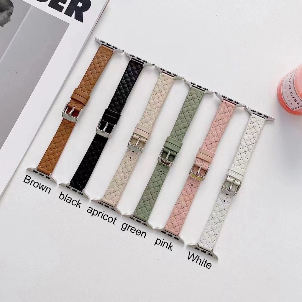Dây Đeo Bằng Da Mỏng Đính Kim Cương Chất Lượng Cao Cho Đồng Hồ Apple Watch 38mm 42mm 5 4 3 2 Correa 40mm 7 6Se Band 40mm 44mm 41mm 45mm